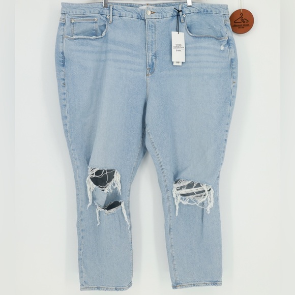 GOOD AMERICAN X ZARA Classic‎ Slim Distressed Light Wash Jeans - Picture 1 of 4